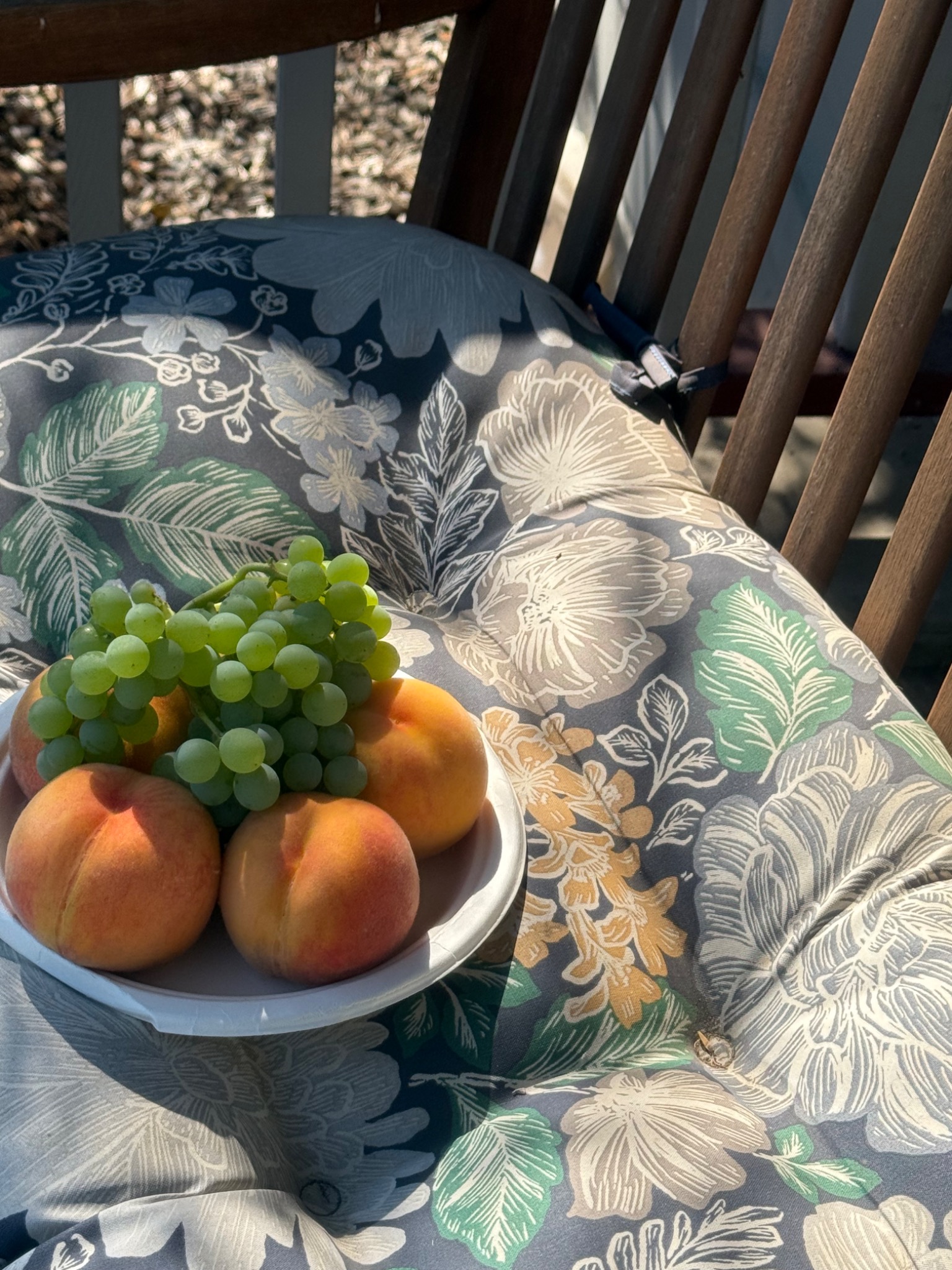 Green seedless grapes with peaches from the orchard
